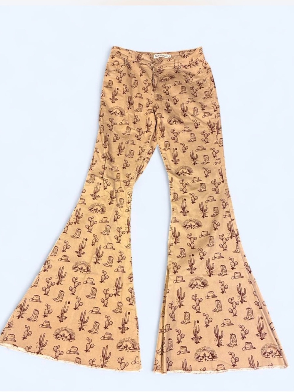 Desert Print Wide-Leg Flare Jeans in Tan